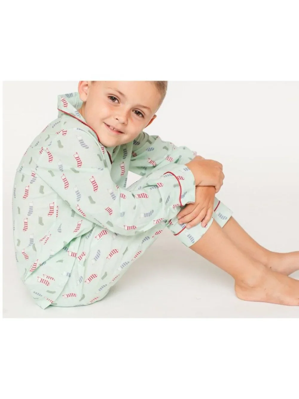 Dear Georgie Stockings 2 Piece Pajama Set Boys Size 10 - 11 Y Green Long Sleeve